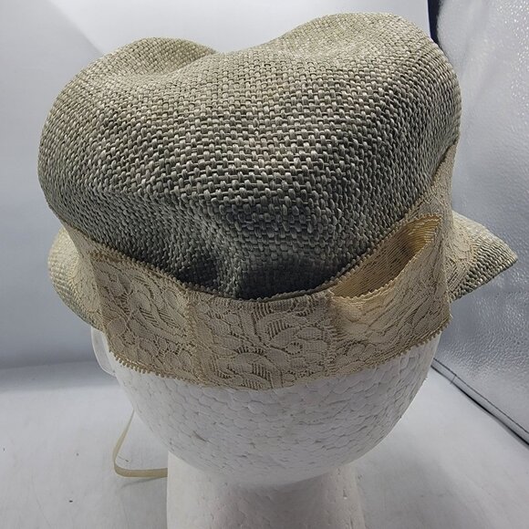 Hardy Amies London Womens Beige Lace Trim Straw Hat Summer Casual Size 57 Cm - Picture 3 of 10